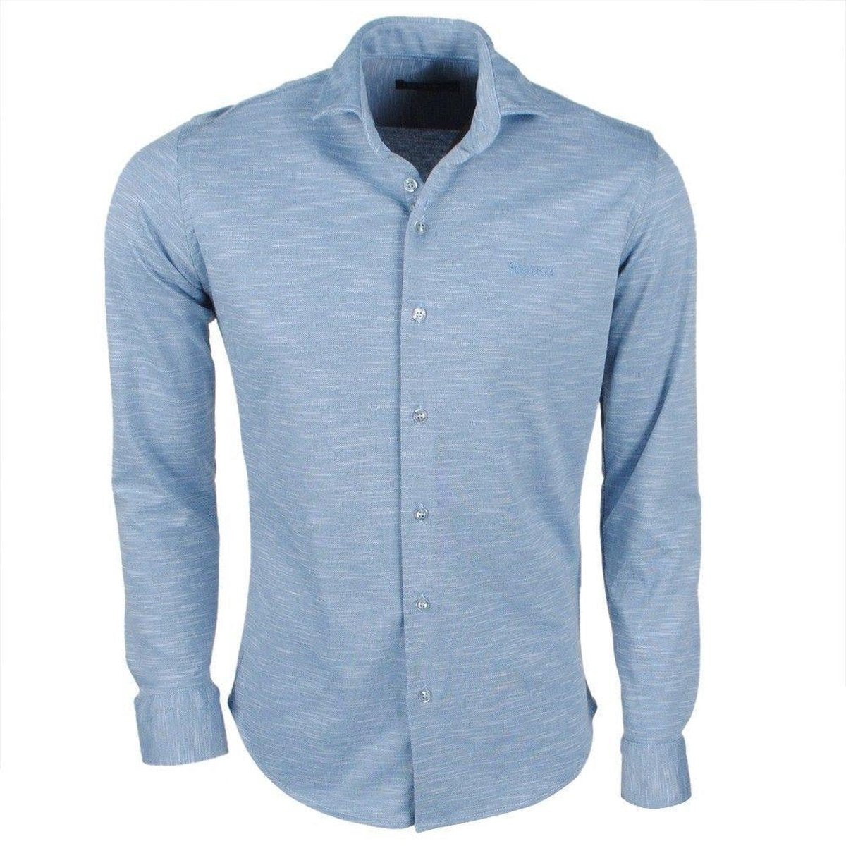 Ferlucci Heren Overhemd - Tricot Superstretch - Zee Blauw Melee