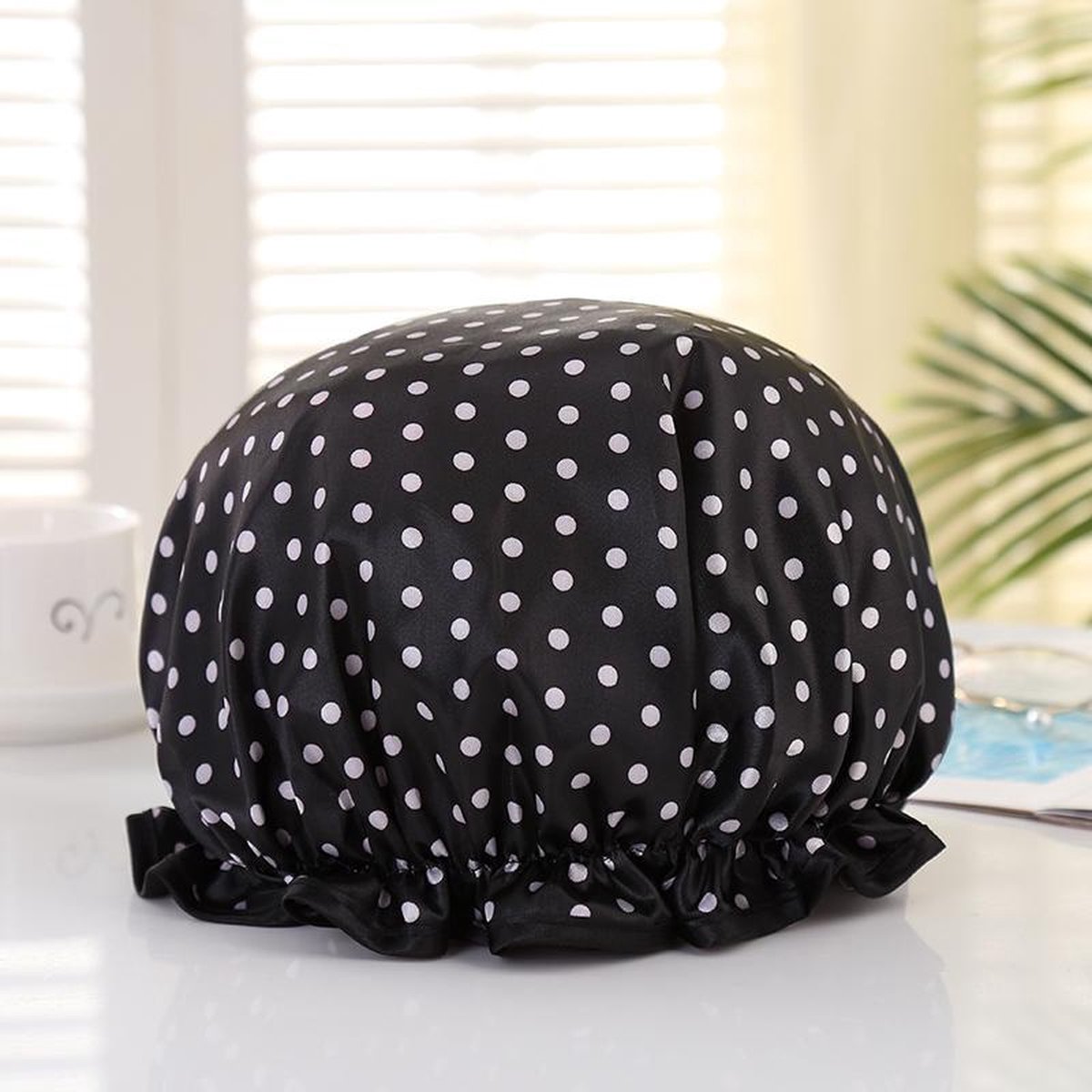 Afabs® XL Extra grote Douchemuts / Shower cap / Douchekapje / Douchecap voor vol haar / krullen / afro - Zwart met stippen