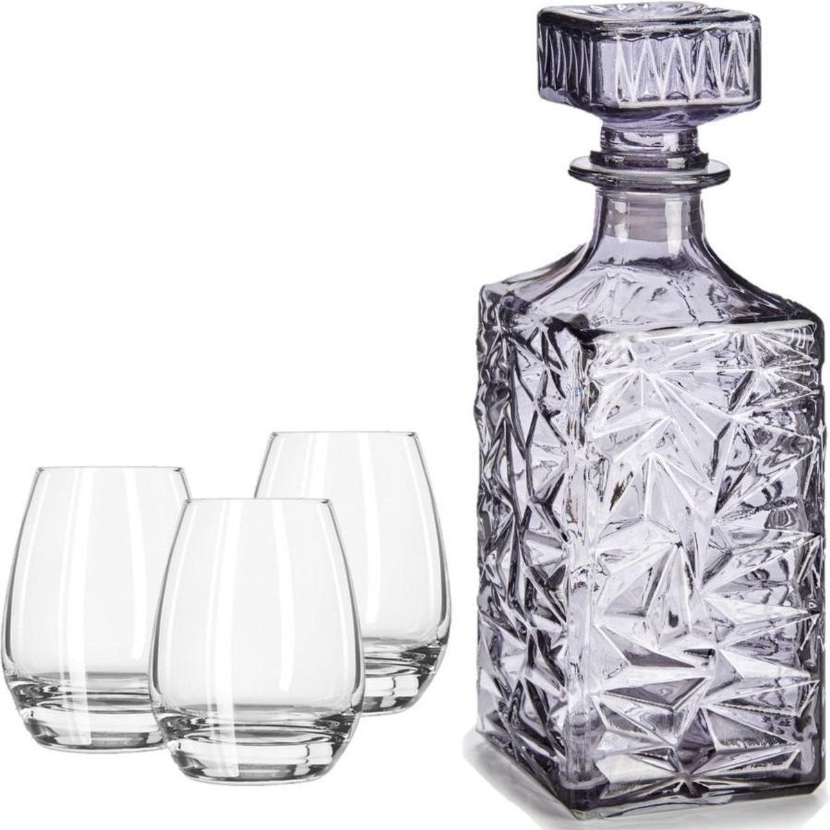 Glazen whisky karaf antraciet van 1 liter met 6x stuks glazen van 210 ml