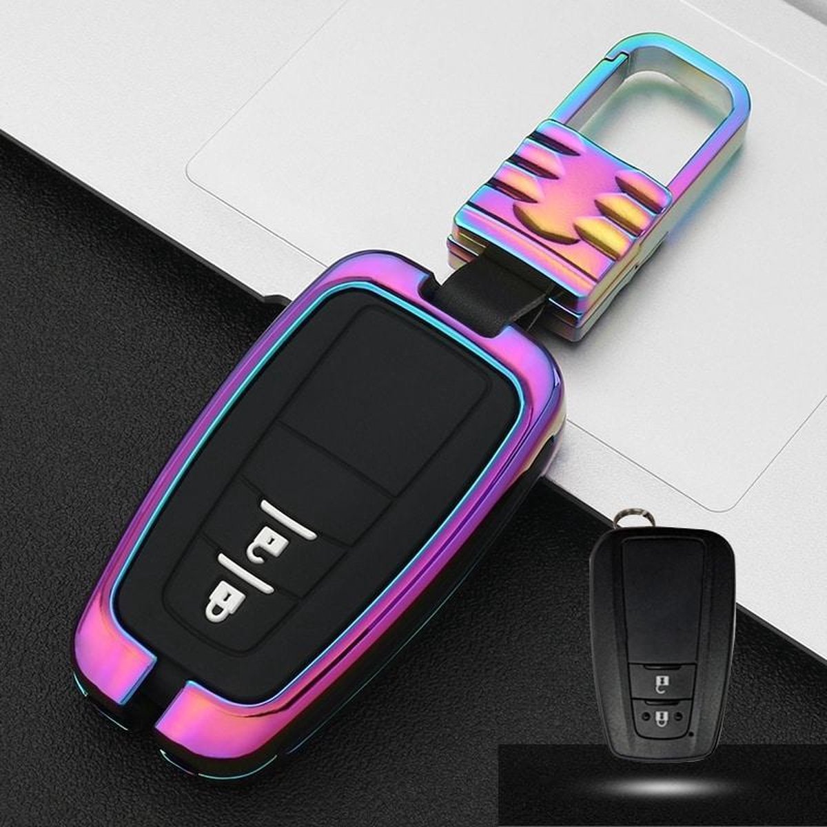 Auto Lichtgevende All-inclusive Zinklegering Sleutel Beschermhoes Sleutel Shell voor Toyota C Stijl Smart 2-knops (kleur)