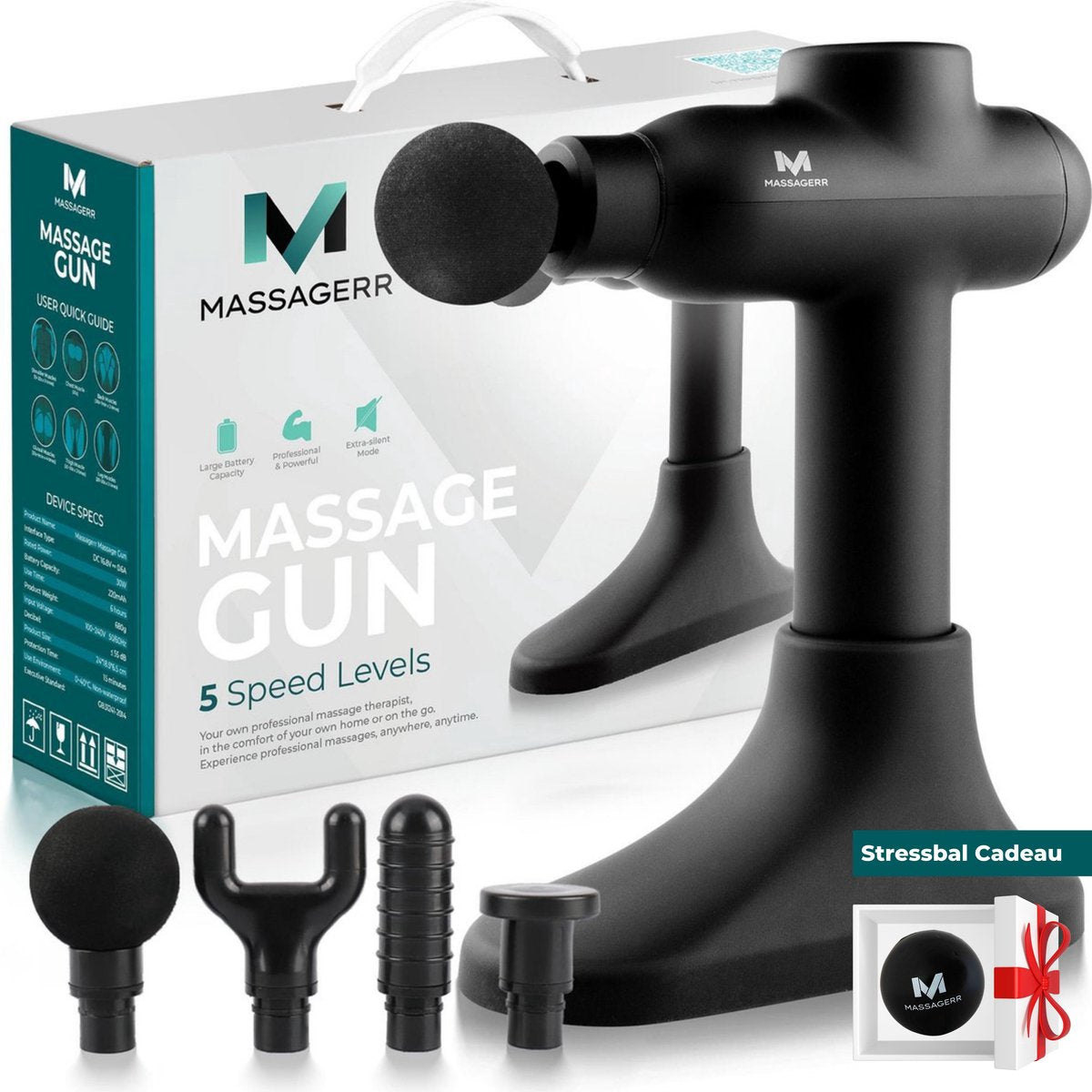 Massagerr® Massage Gun Professioneel - Massage Apparaat - Inclusief Standaard