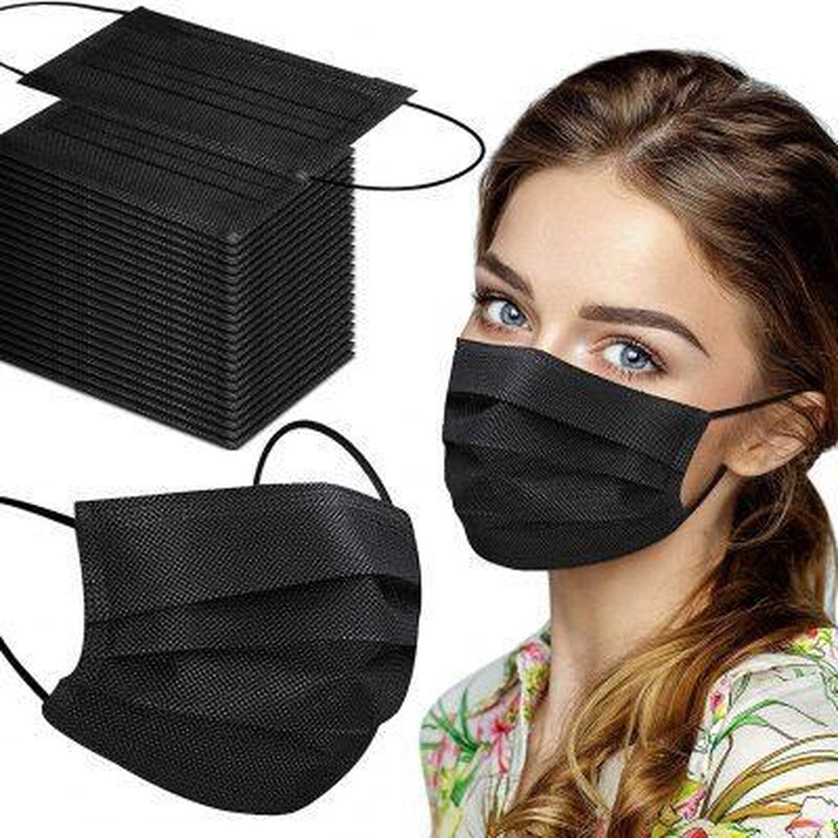 50 stuks Non medical mondmaskers - 3 laags - zwart