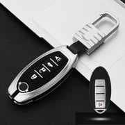 Auto Lichtgevende All-inclusive Zinklegering Sleutel Beschermhoes Sleutel Shell voor Nissan D Style Smart 4-knop (Zilver)