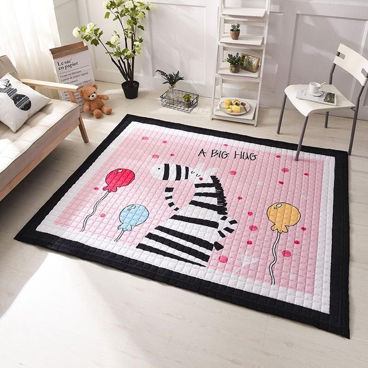 Speelkleed zebra 'a big hug' 195 x 145 cm - LiefBoefje - Groot Speelkleed Baby - Speelmat Kinderen - Babymat XL - Kindervloerkleed - Kraamcadeau - Speelkleed Kinderen - 50+ design speelkleden
