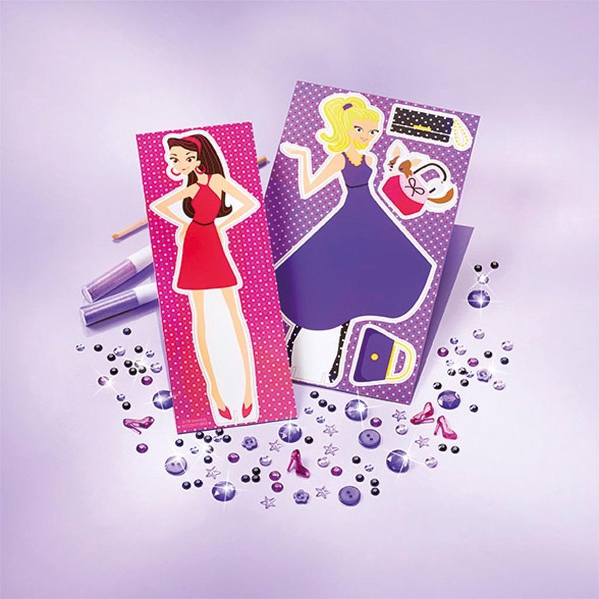 Totum Diamondzz - modepopjes maken met meer dan 100 glitterstenen - knutselset - junior diamond paint
