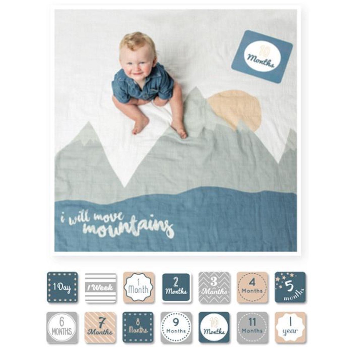 Lulujo Baby's First Year swaddle & cards - I will move mountains