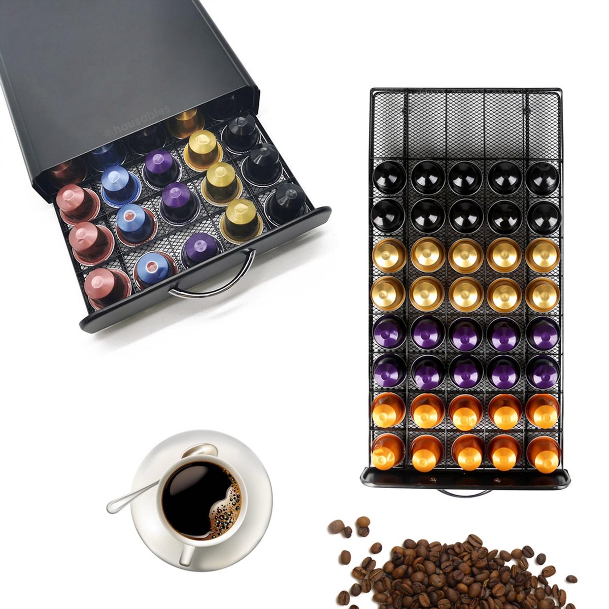 Capsulehouder – voor Nespresso koffiecups – 50 Capsules – RVS - Zwart