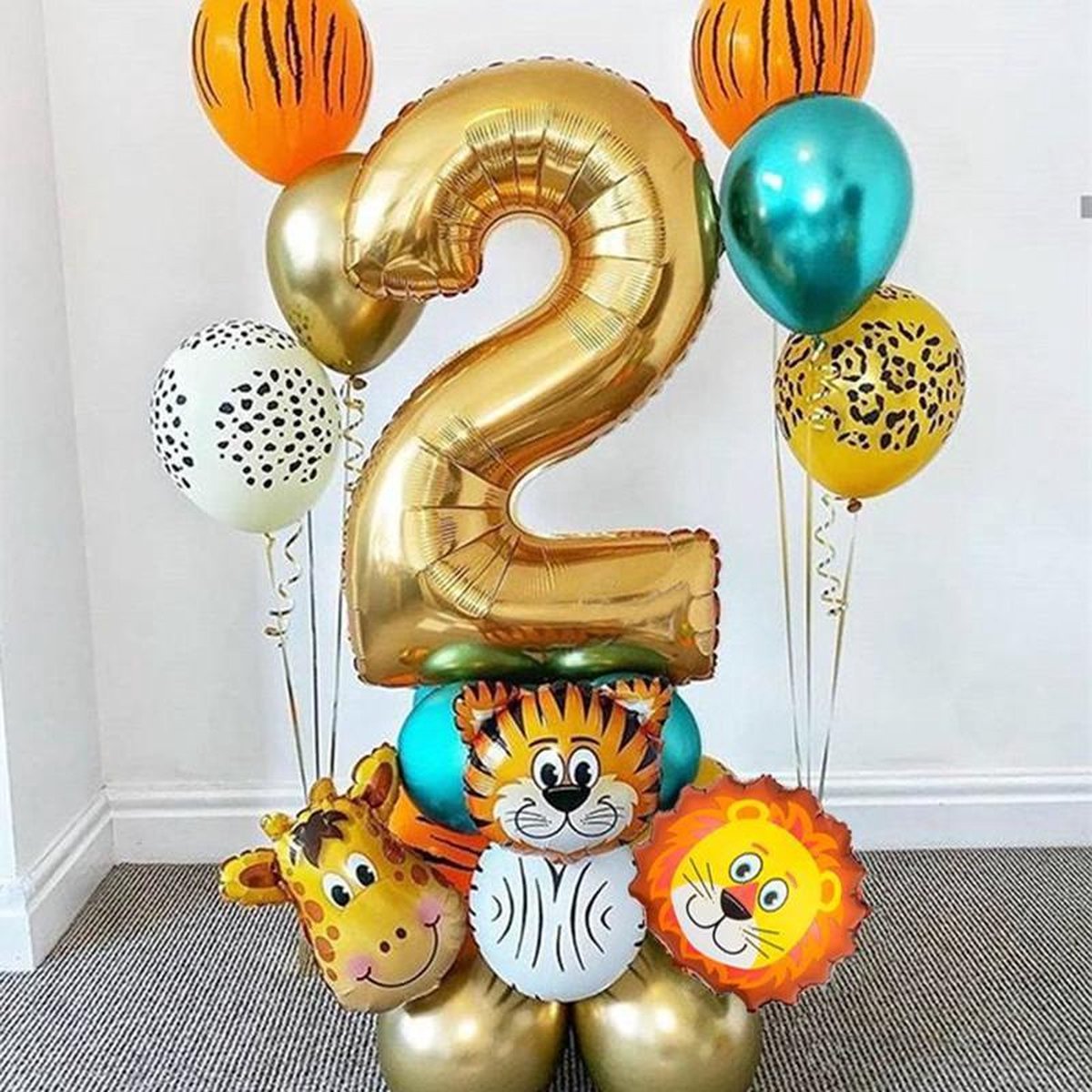 Verjaardag ballonnen set - Thema: Dieren - 2 jaar (19-delige set)