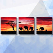 Schilderen op nummer pakket Olifant Silhouet Drieluik - drie keer 40 x 50 cm  - met frame