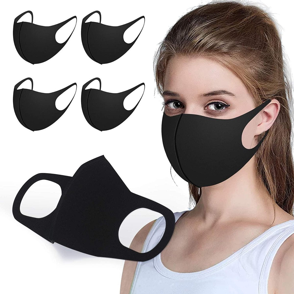 Mondkapje Wasbaar Mondmasker Zwart Mondkapjes Niet-medisch - 5 stuks