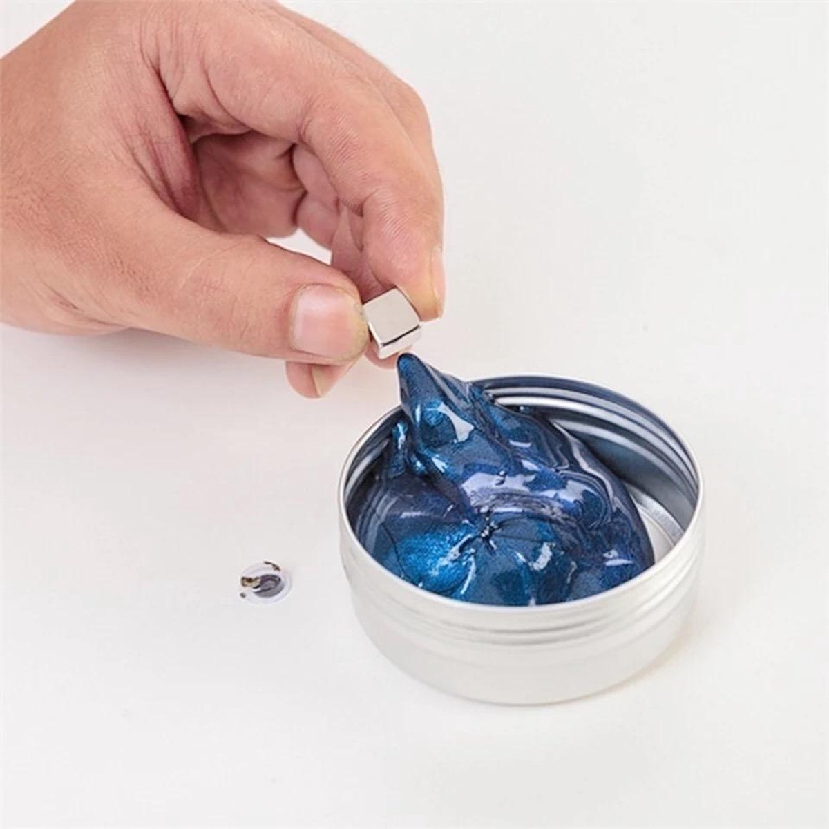 Intelligente magnetische klei/slijm Blauw of groen | Magic putty in blik met vierkante magneet - magnetische putty in blik