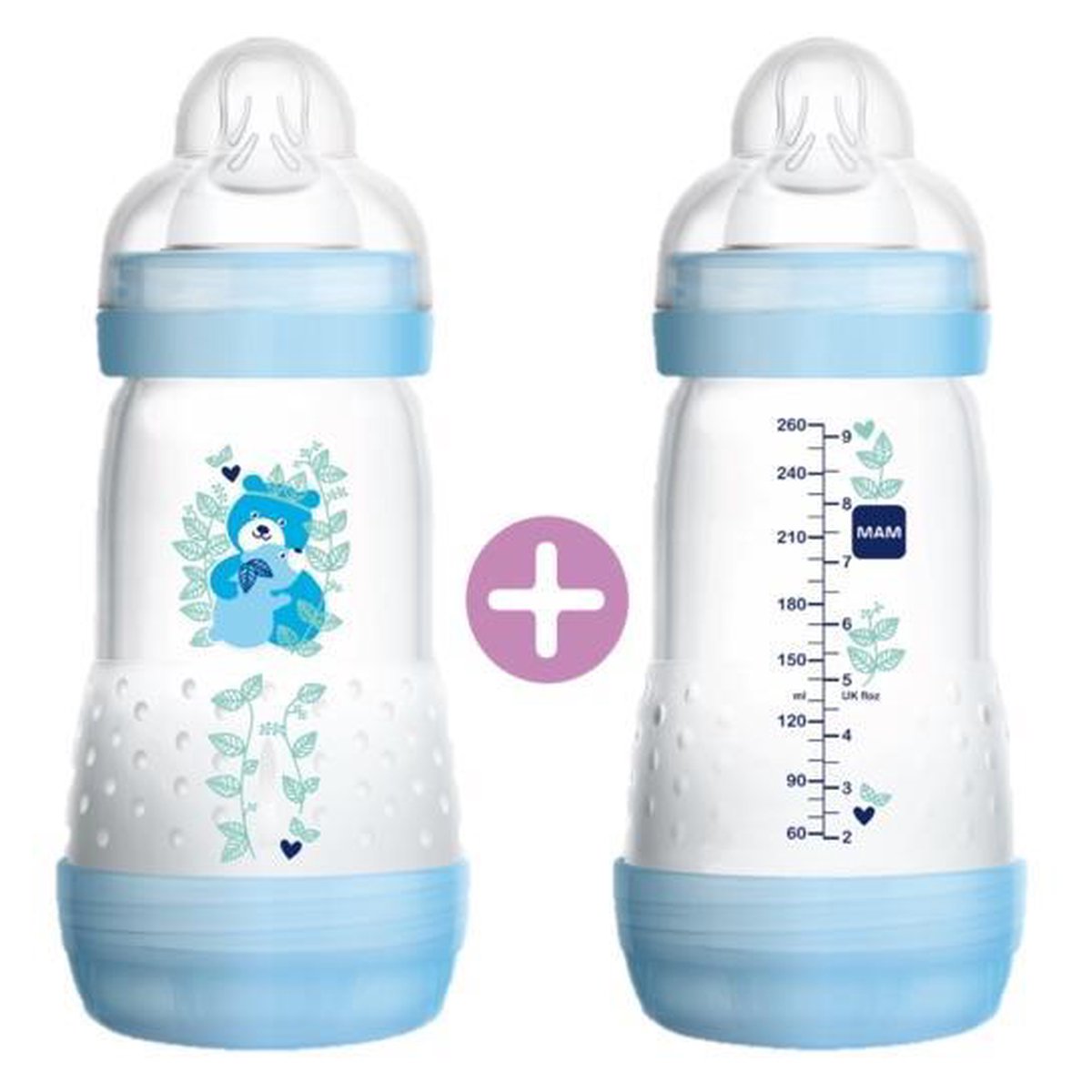 MAM 2x 260ml ANTI-COLIC ZUIGFLES 2+ Medium flow Blauw