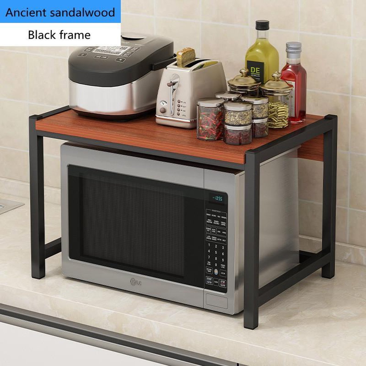 TDR - Keukenplanken - magnetron tafel - 1 laag - Zwart Frame - Oud sandelhout - 53 x 35 x 38 cm