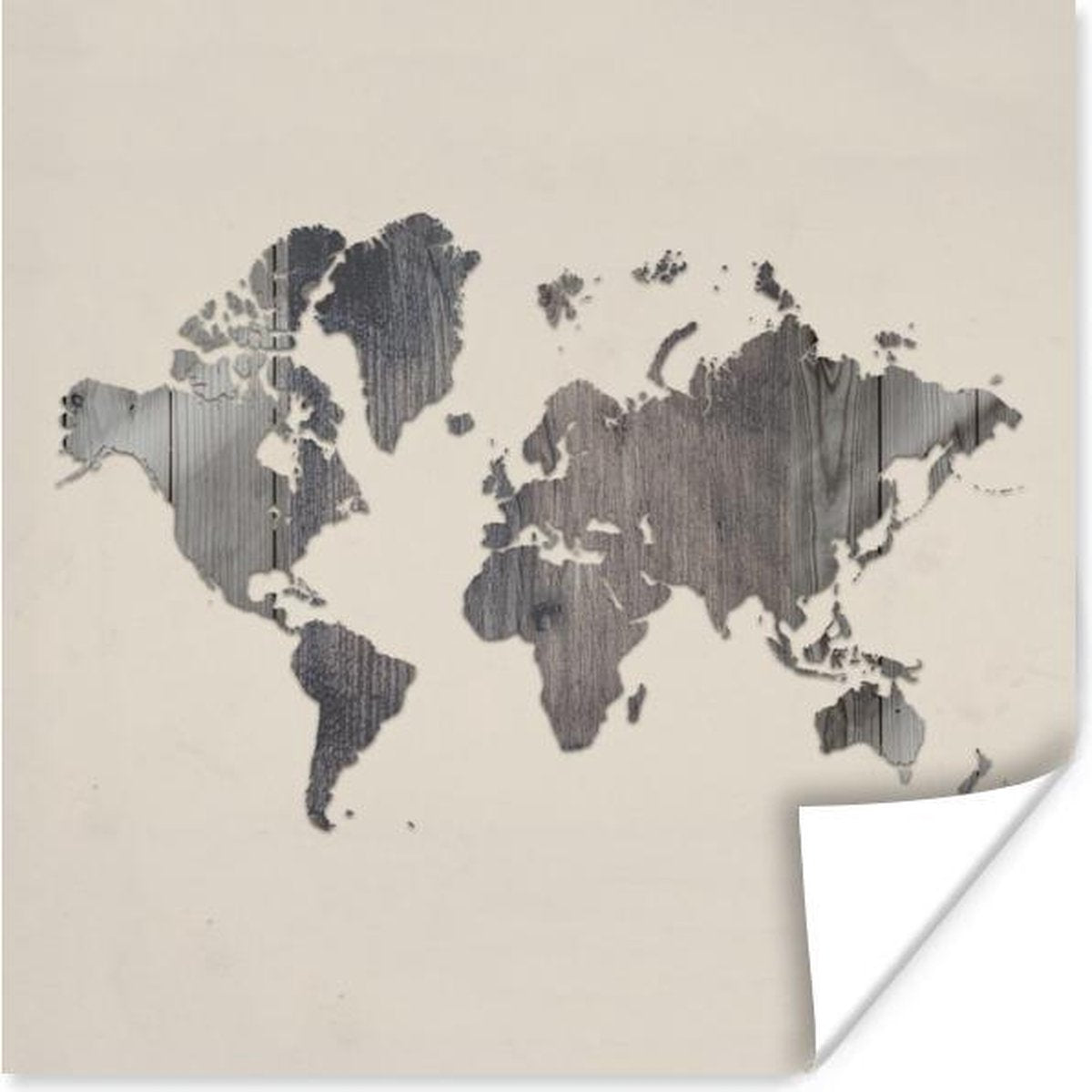 Muurdecoratie - Wereldkaart - Houten - Grijs - 50x50 cm - Poster