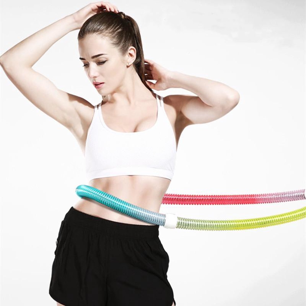 TDR - Unieke Hoelahoep en Rekband  - fitness  - met metalen veer -  regenboog kleur