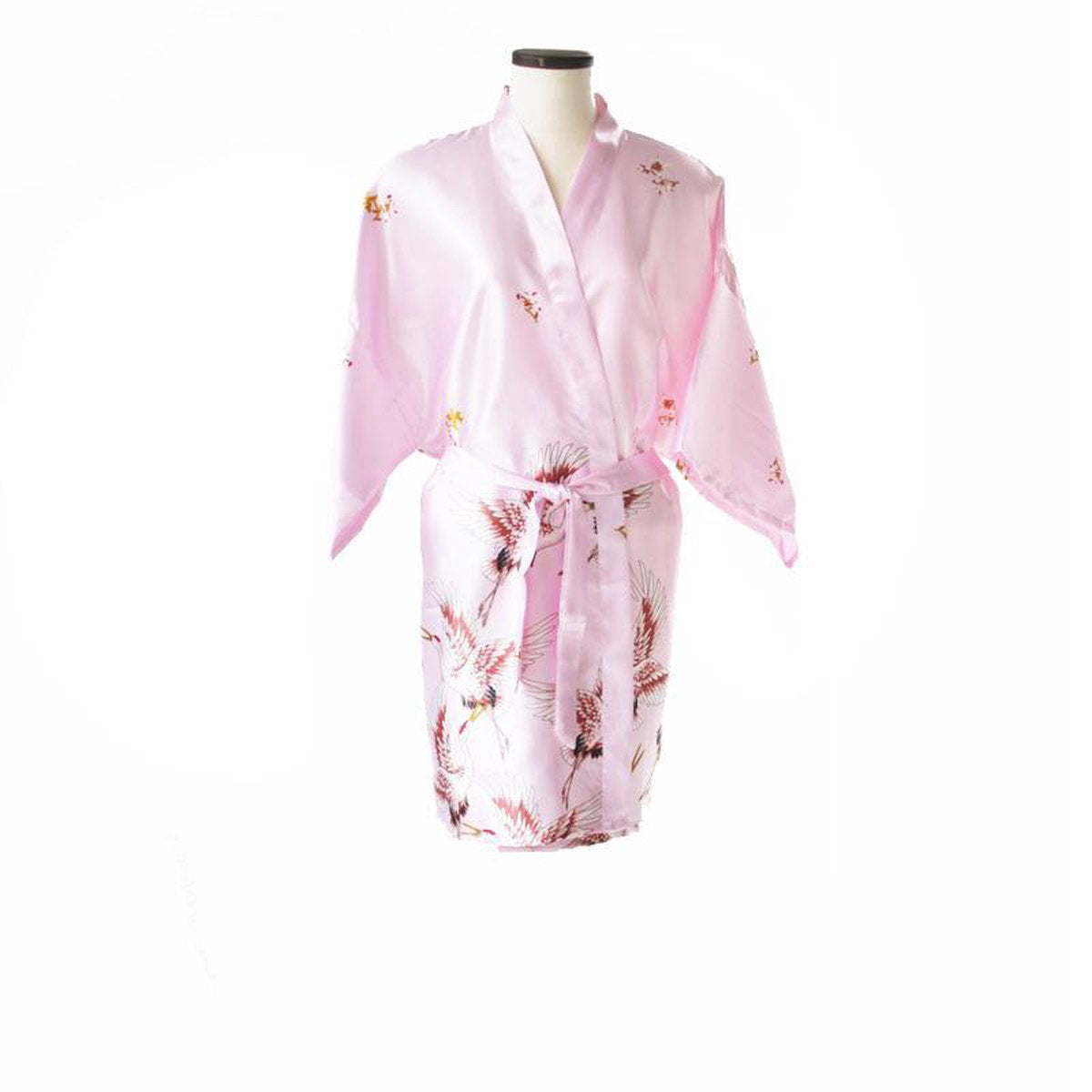 TA-HWA Korte Kimono met Kraanvogels Roze Dames Kimono L