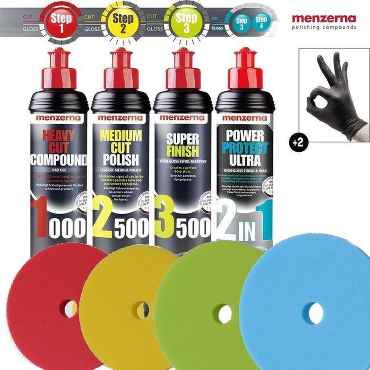 Menzerna - Polijstpakket 4 x Polijstpasta 250 ml + 4 x PolijstPad !