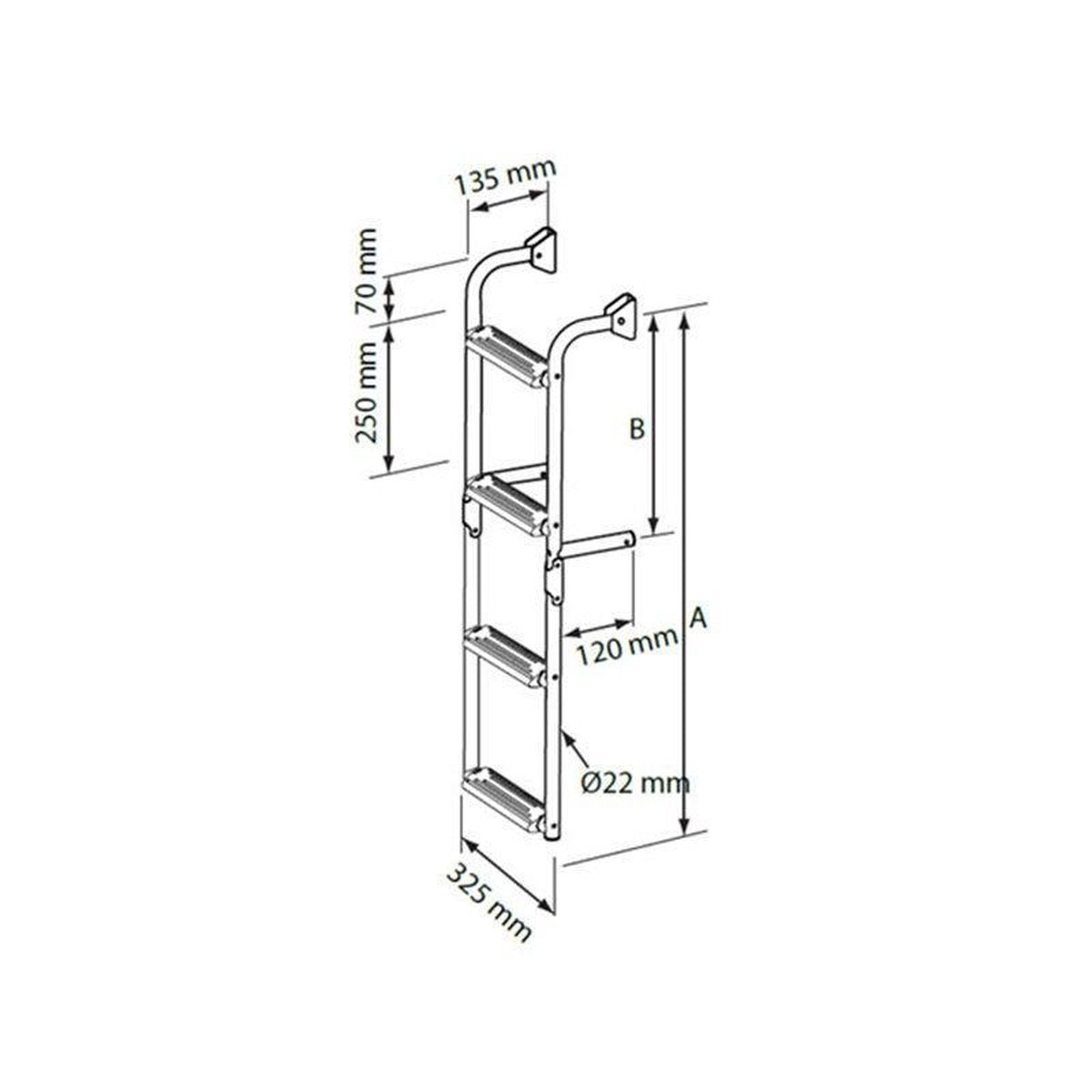Lalizas opklapbare RVS Zwemtrap voor Spiegelmontage 1335 mm