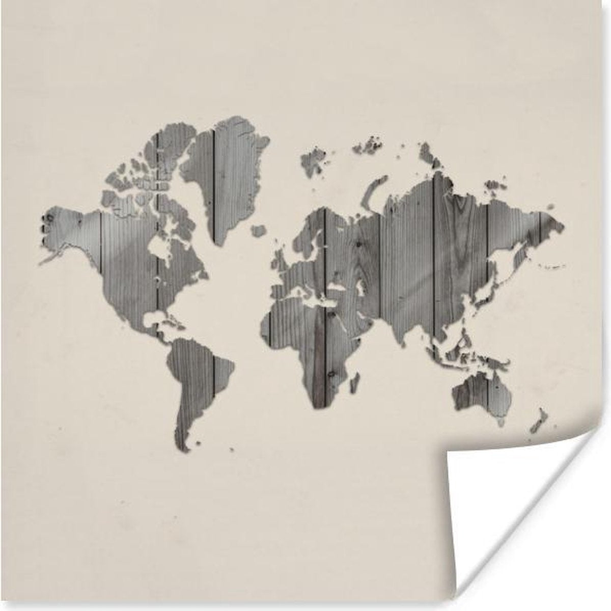 Muurdecoratie - Wereldkaart - Hout - Grijs - 50x50 cm - Poster