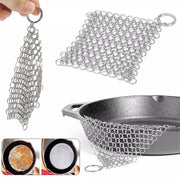 LOUZIR RVS Gietijzer Cleaner voor Pannen - Metalen Borstel- scrubmat- Zilver