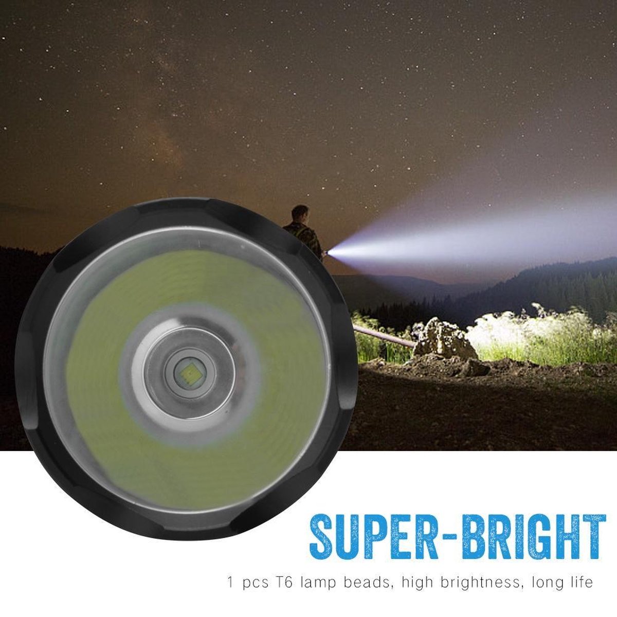 LED flashlicht met verkeer regelaar + oplaadbare batterij + oplader (USB)