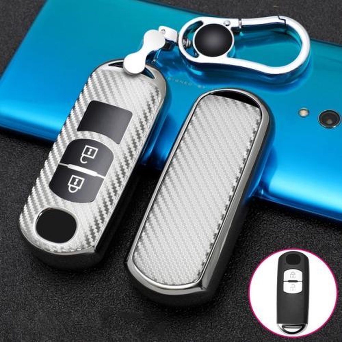 Voor Mazda Smart 2-knops auto TPU sleutel beschermhoes sleutelhoes met sleutelring (zilver)