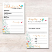 Babyshower Invulkaarten Birds 10 stuks - A6 300 Grams - Babyvoorspellingen - Babyshowerspelletjes