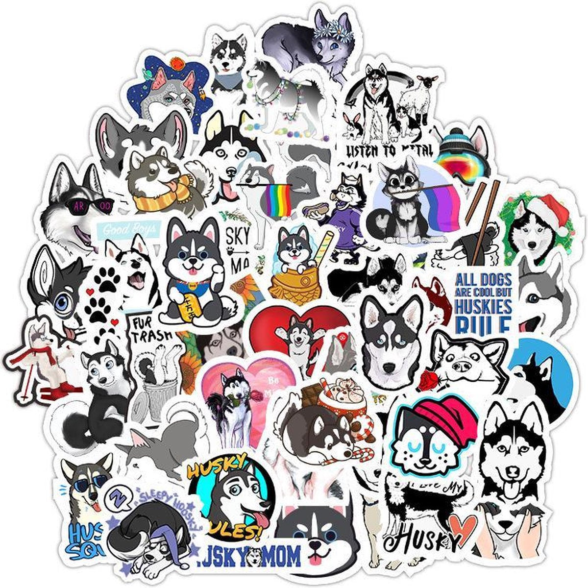 Winkrs - Husky Stickermix - Stickers 50 stuks - Honden