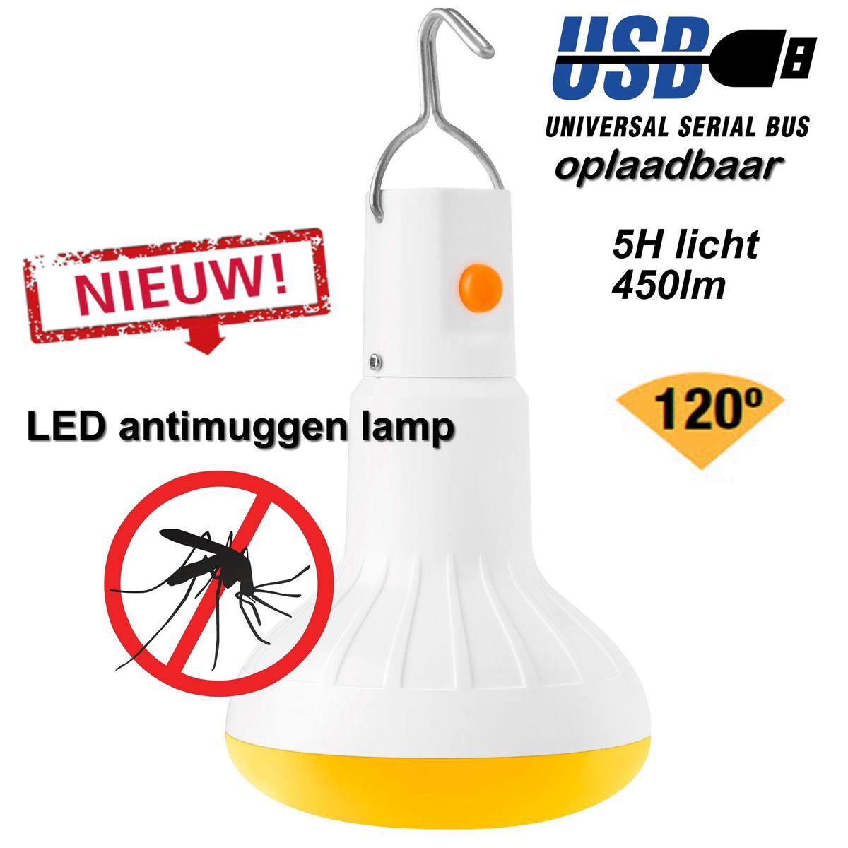 Oplaadbaar LED Anti muggen lamp 5W ideaal voor tent en kamperen