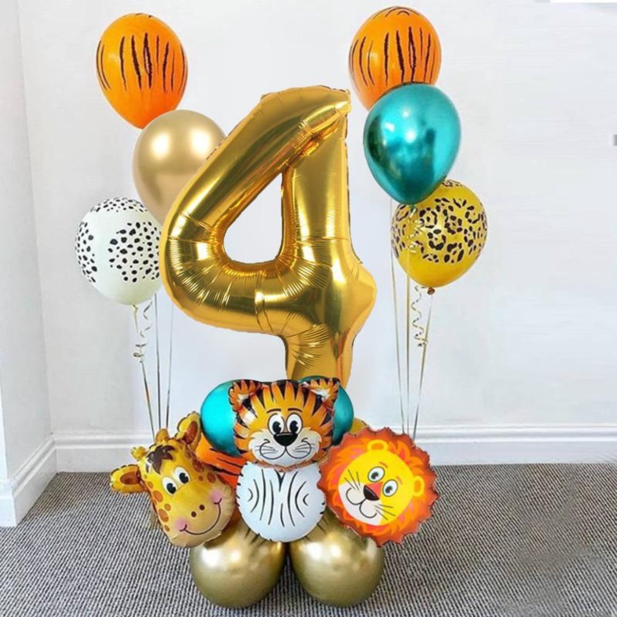 Verjaardag ballonnen set - Thema: Dieren - 4 jaar (19-delige set)