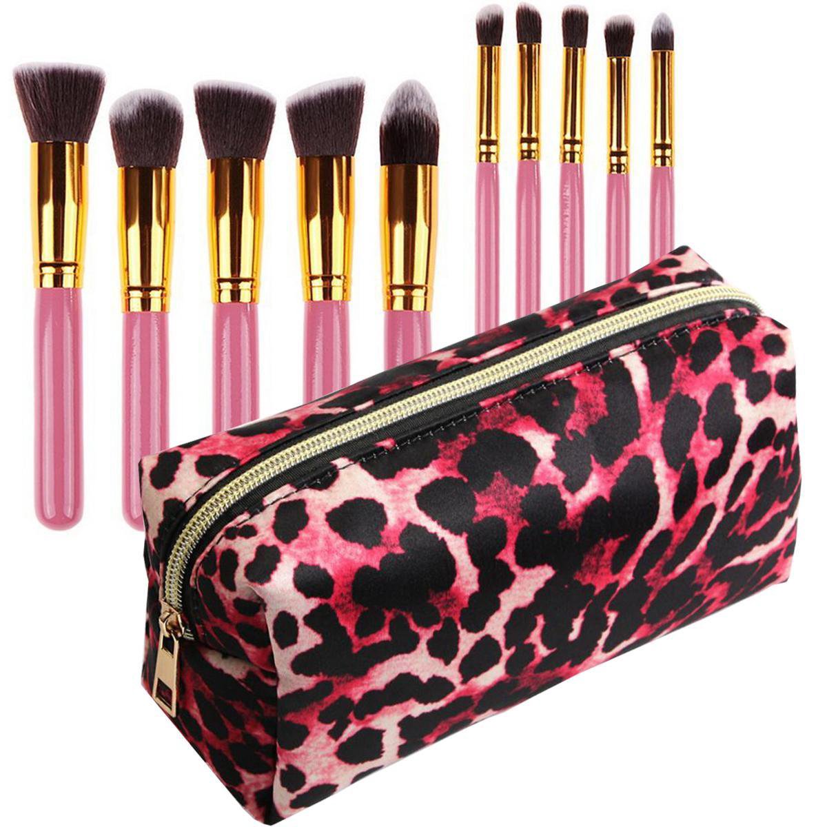 Evvie set van 10 make-up kwasten kabuki - Roze-Goud