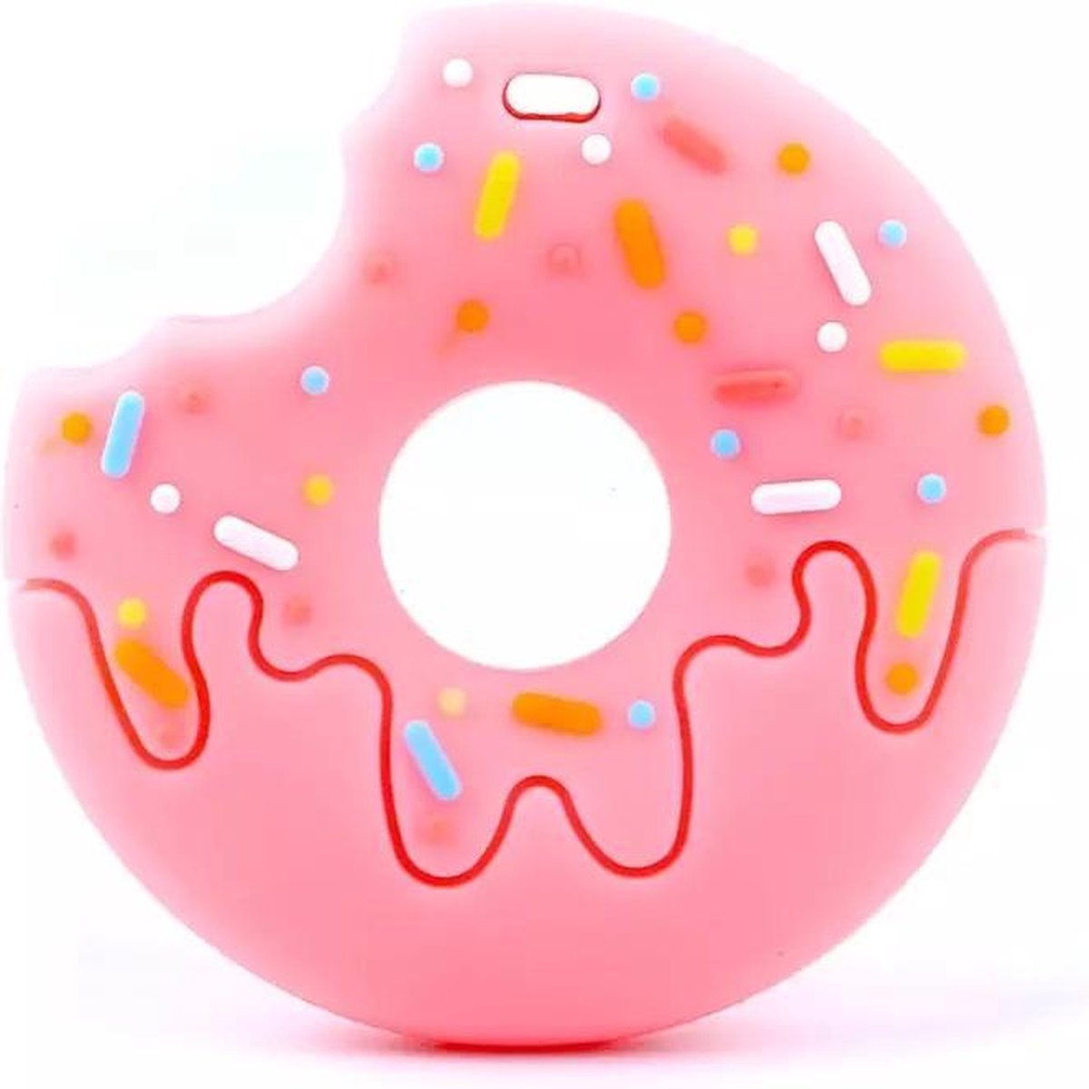 Bijtketting- Kauwketting- Donut met sprinkles - Roze- met Satijnkoord