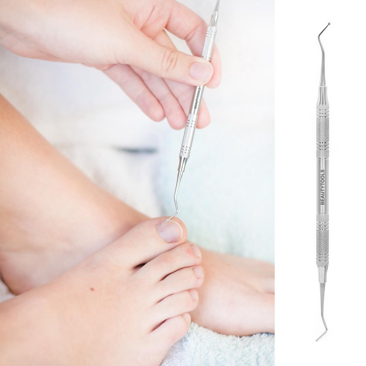 Beautytools INOX Pedicure Excavator / Nagellifter Voor Ingegroeide Teennagels en Hoekjes - Nagelheffer - Dubbelzijdig Super Fijn 0.5 mm Lepeltjes (NL-0218)