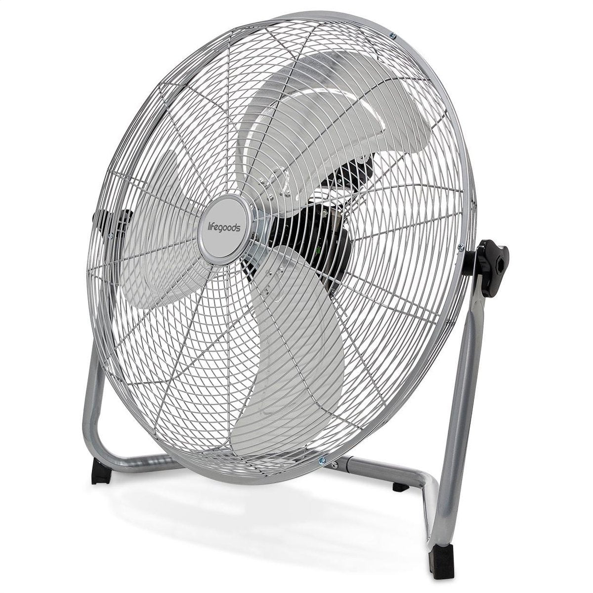 LifeGoods ⌀30cm Vloer Ventilator - LG1058 - 50 Watt - 180° Kantelbaar - 3 Snelheden - Aluminium Bladen - Chroom/Zilver