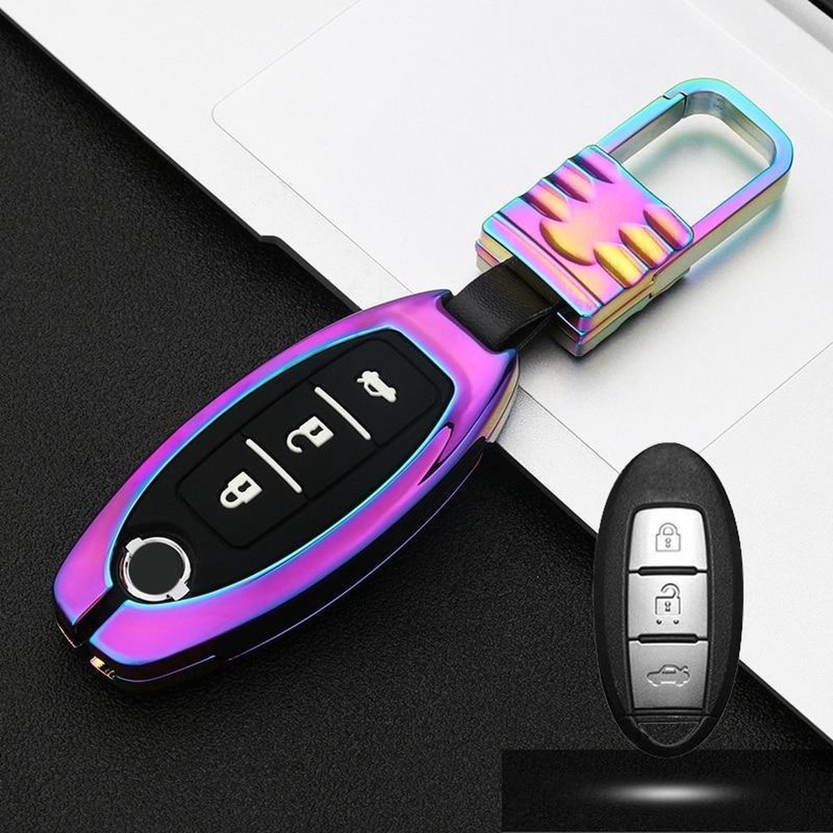 Auto Lichtgevende All-inclusive Zinklegering Sleutel Beschermhoes Sleutel Shell voor Nissan C Stijl Smart 3-knop (Kleur)