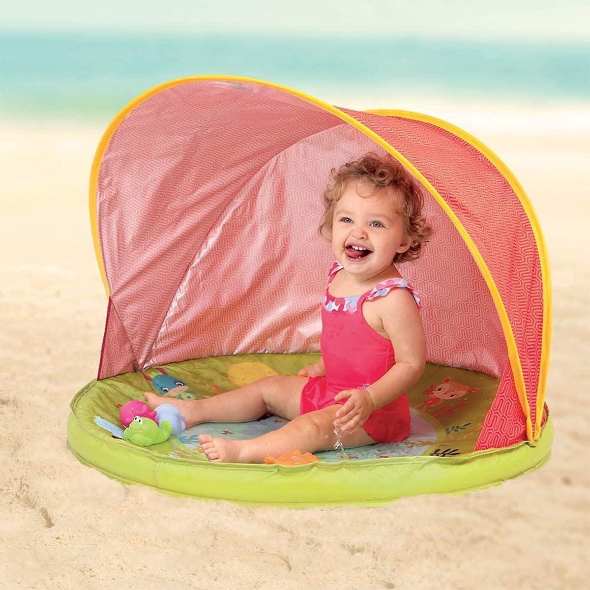 LUDI Dierenvriendjes Anti-uv-beschermtent 50+ met poedelbadje. Leuke speel strandtent