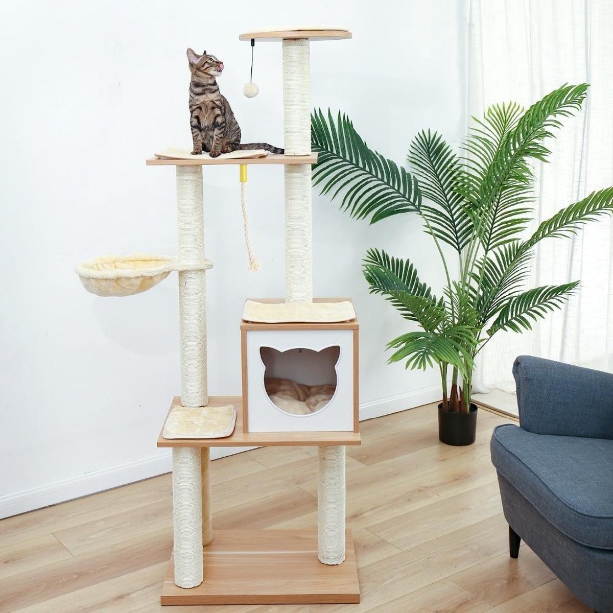 TBG Huisdier Krabpaal Condo Huis Scratcher Krabpaal Klimboom Speelgoed voor Kat Kitten Beschermende Meubels AMT0057BG
