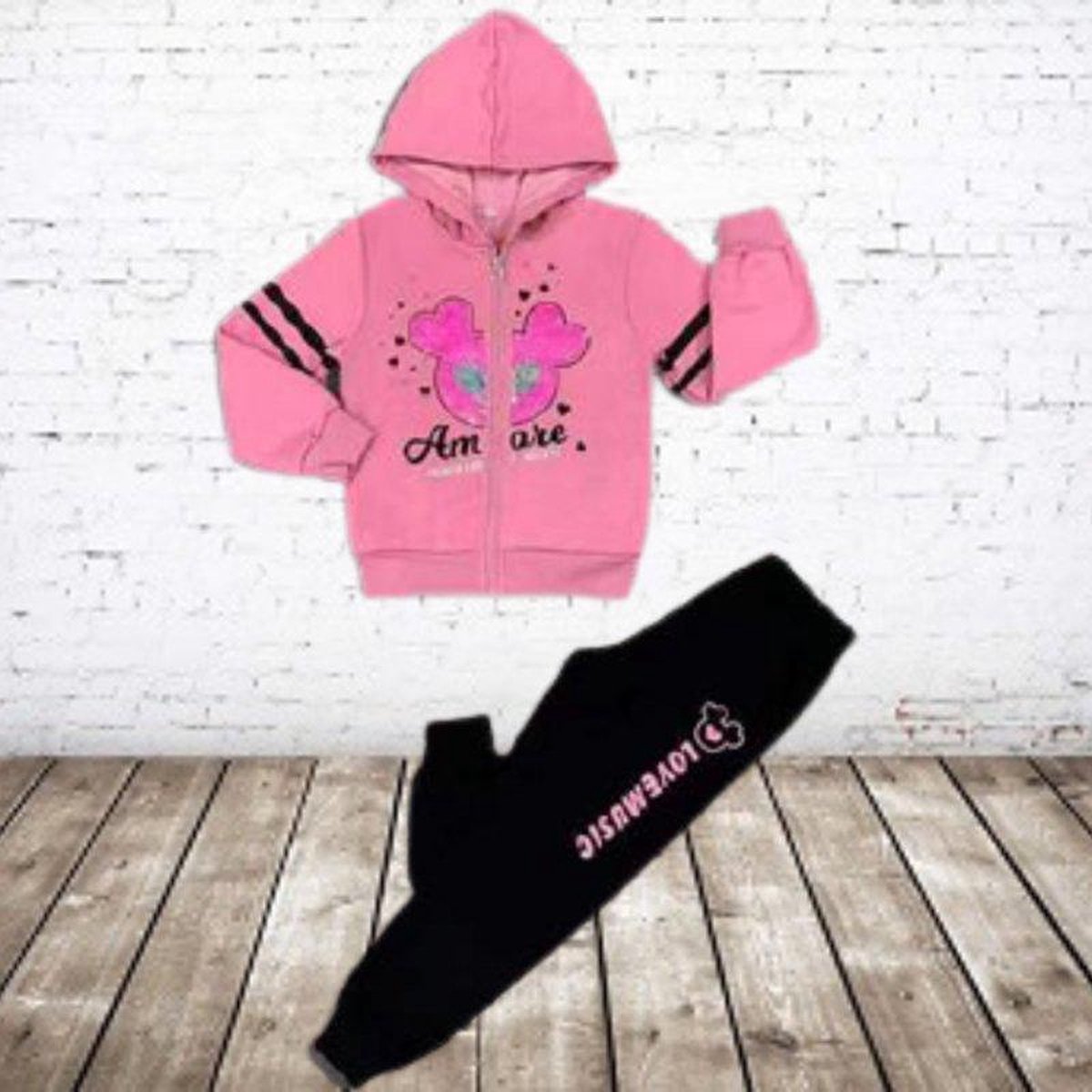 Joggingpak Music roze zwart - 146/152
