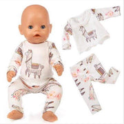Dolldreams | Poppenkleertjes: Witte Pyjama met Alpaca's en rozen voor poppen tot 43CM