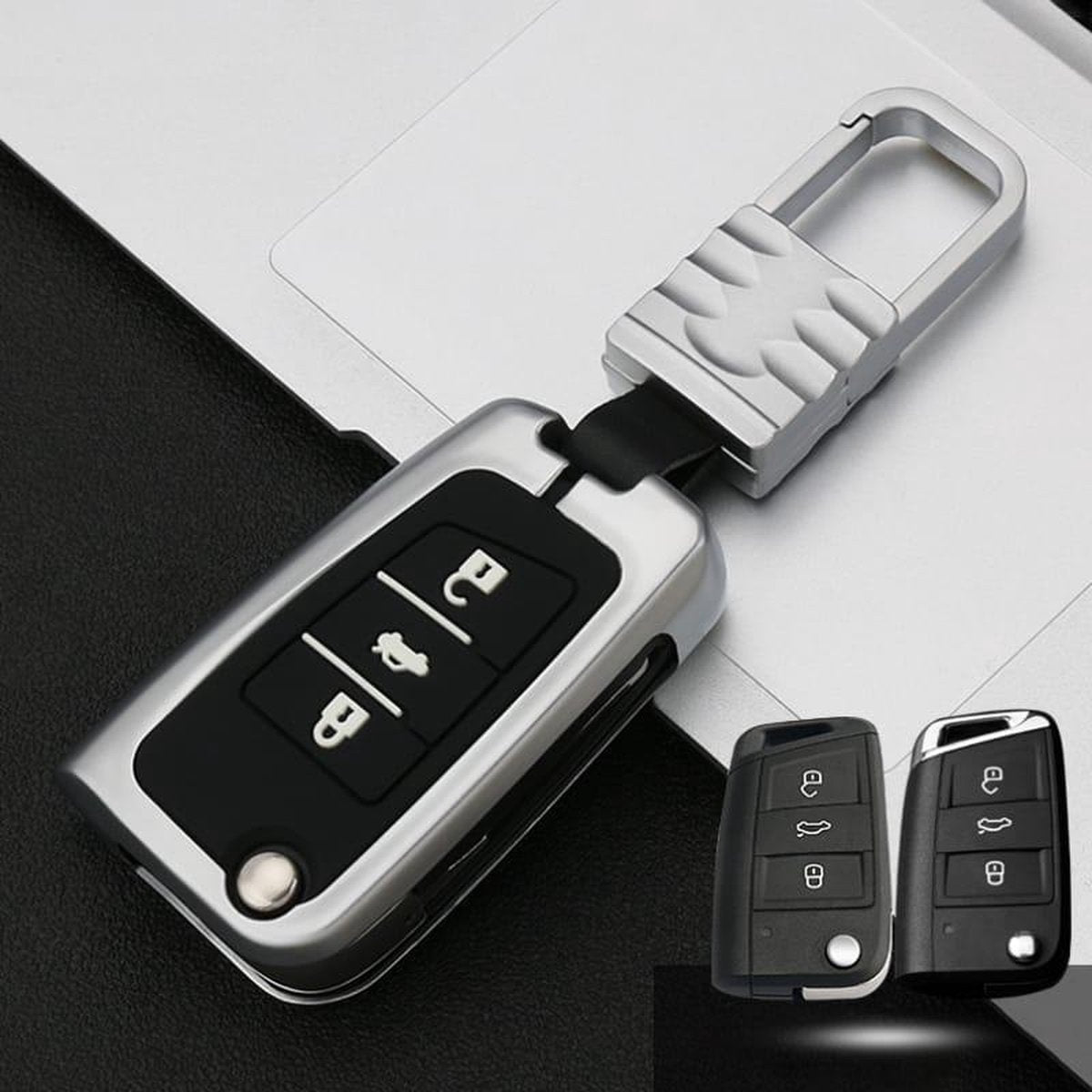 Auto Lichtgevende All-inclusive Zinklegering Sleutel Beschermhoes Sleutel Shell voor Volkswagen B Stijl Vouwen 3-knop (Gun Metal)