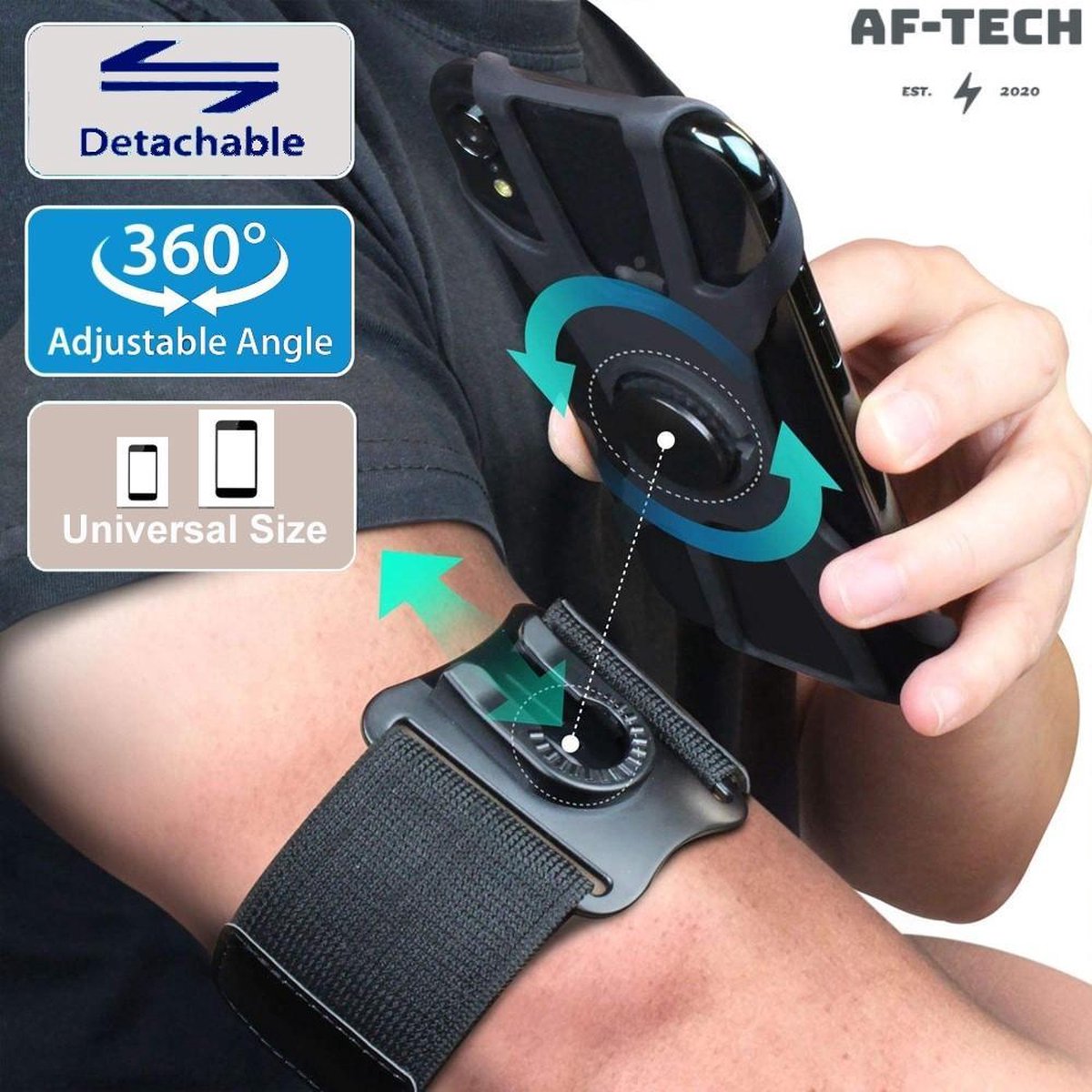 AF-Tech - Hardloop telefoonhouder - hardloop armband telefoon - Universeel - 360 Graden - Met Sleutelzakje