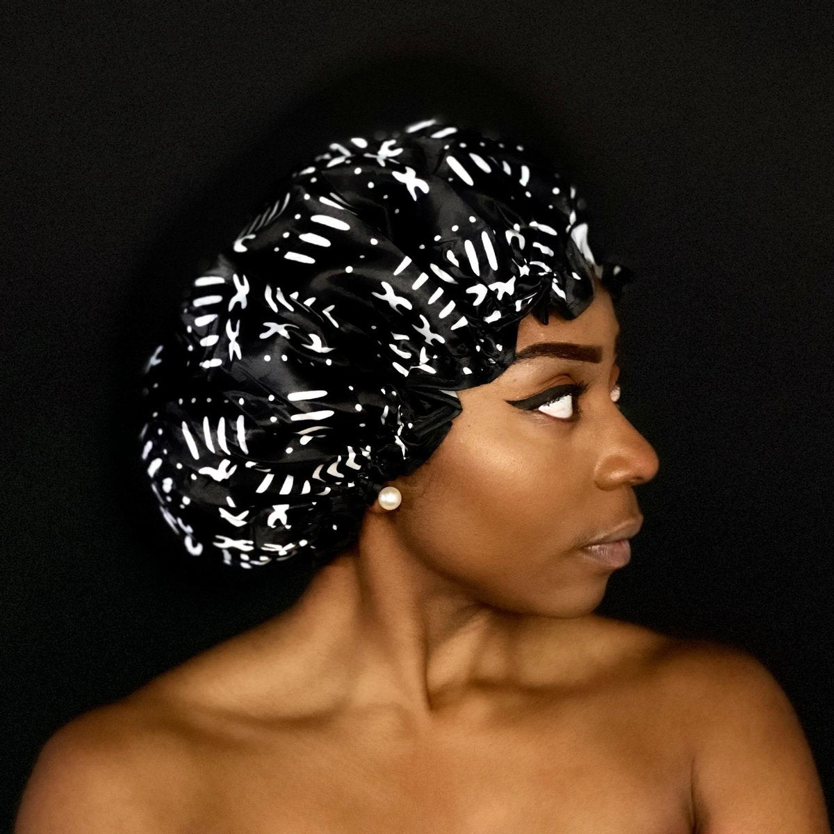 Afabs® XL Extra grote Douchemuts / Shower cap / Douchekapje / Douchecap voor vol haar / krullen / afro - Zwart Witte bogolan