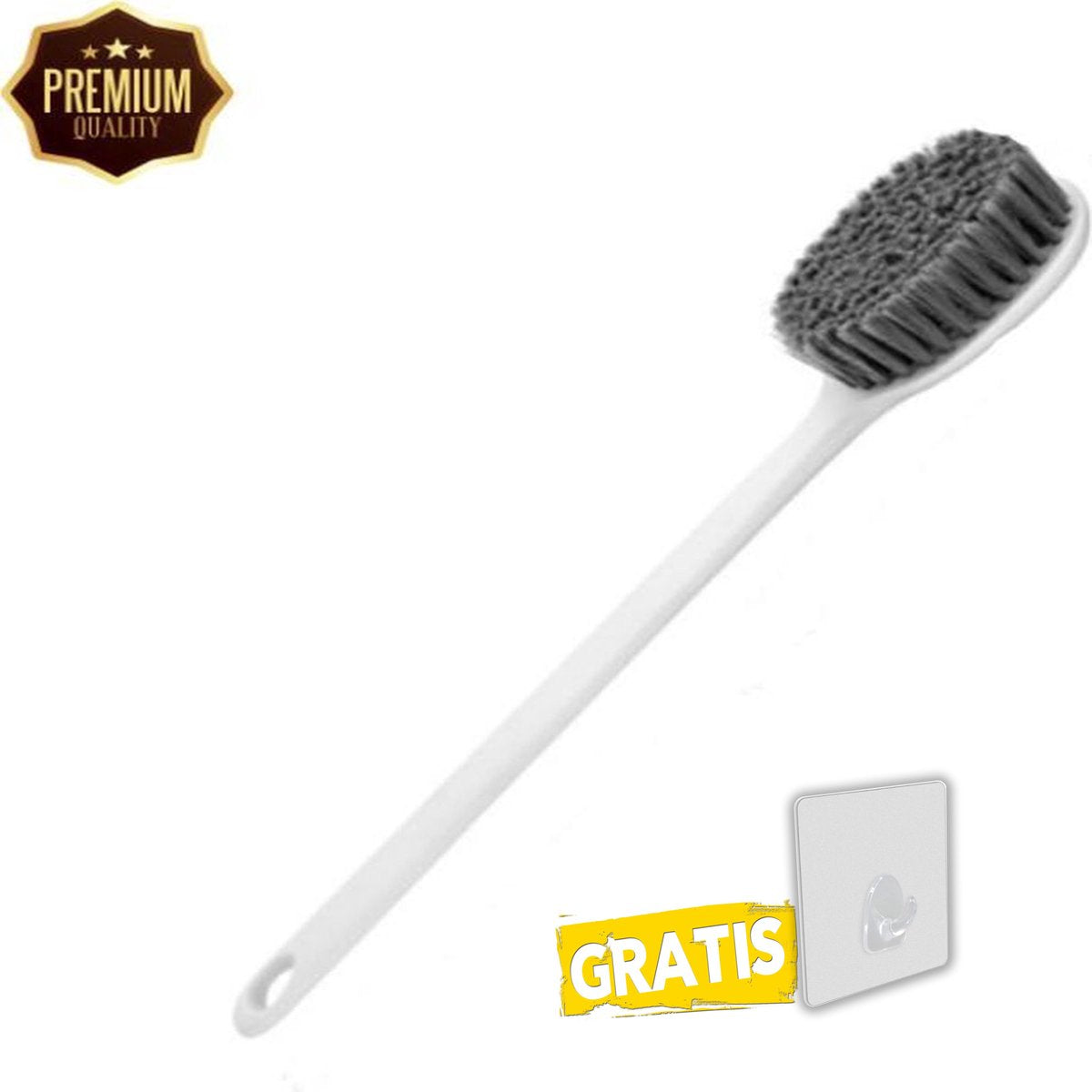 Deluxe Rugborstel Mountain + GRATIS Haakje - Bad borstel - Ruggen krabber - Douche borstel  - Rug borstel massage  - Grijs - Nylon + PET - 95 gram ™