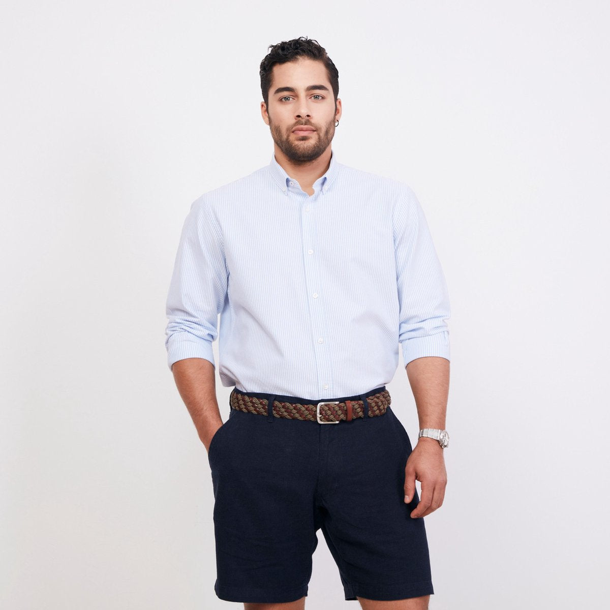 ULTRAMARINE Oxford Shirt Heren van 100% Katoen - Overhemden Heren Volwassen met Klassieke Kraag met Knopen - Blouse Heren met Lange Mouw - Longsleeve Heren  - Overhemd / Topjes voor Heren - Blauwe Strepen - S