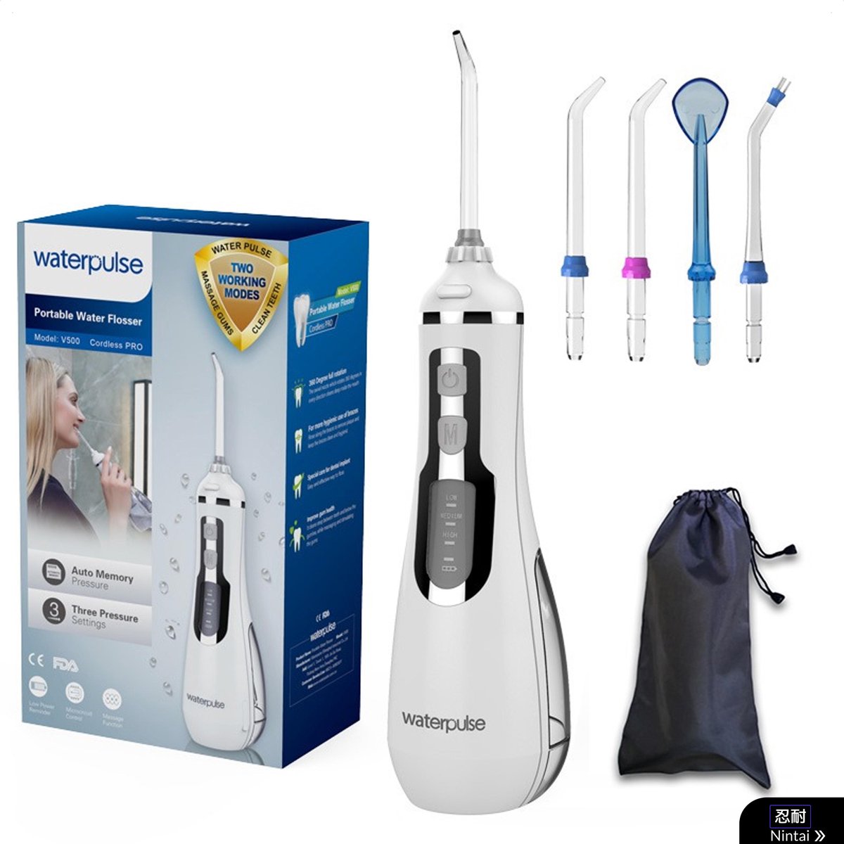 Waterflosser - Monddouche 3 standen - Waterflosser Draadloos - Tandsteen Verwijderen - Gezond & Schoon Gebit - Nintai® - Aquabeam 2