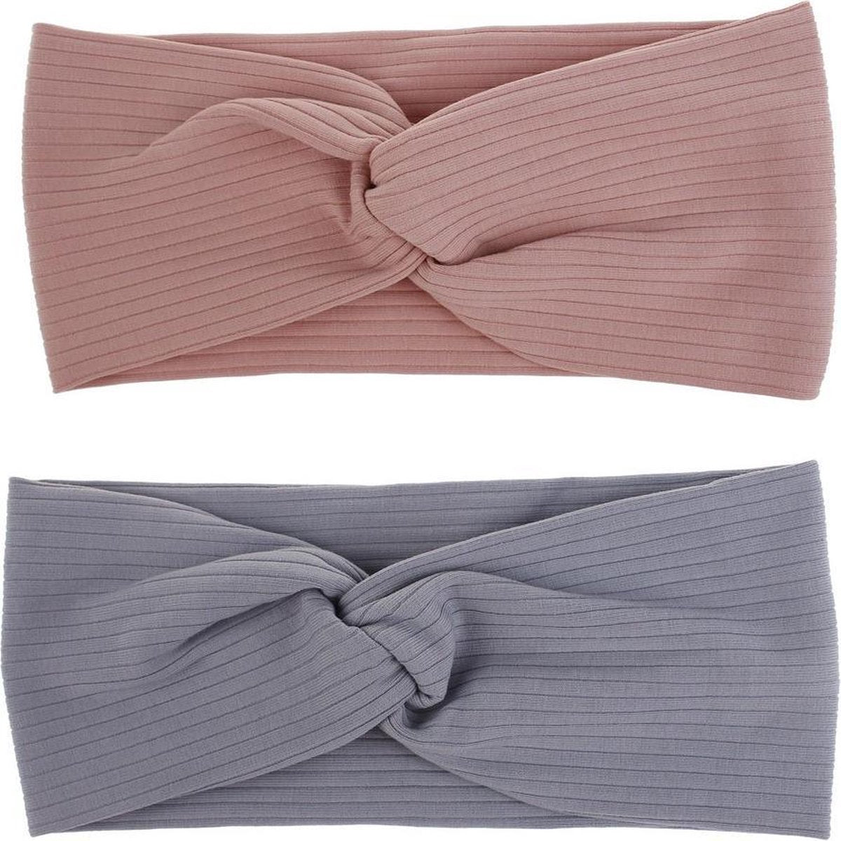 Set van 2 | Gebreide Dames haarbanden breed met twist - knoop Roze & Blauw - katoen - volwassenen - vrouwen - tieners - meisjes haarbanden