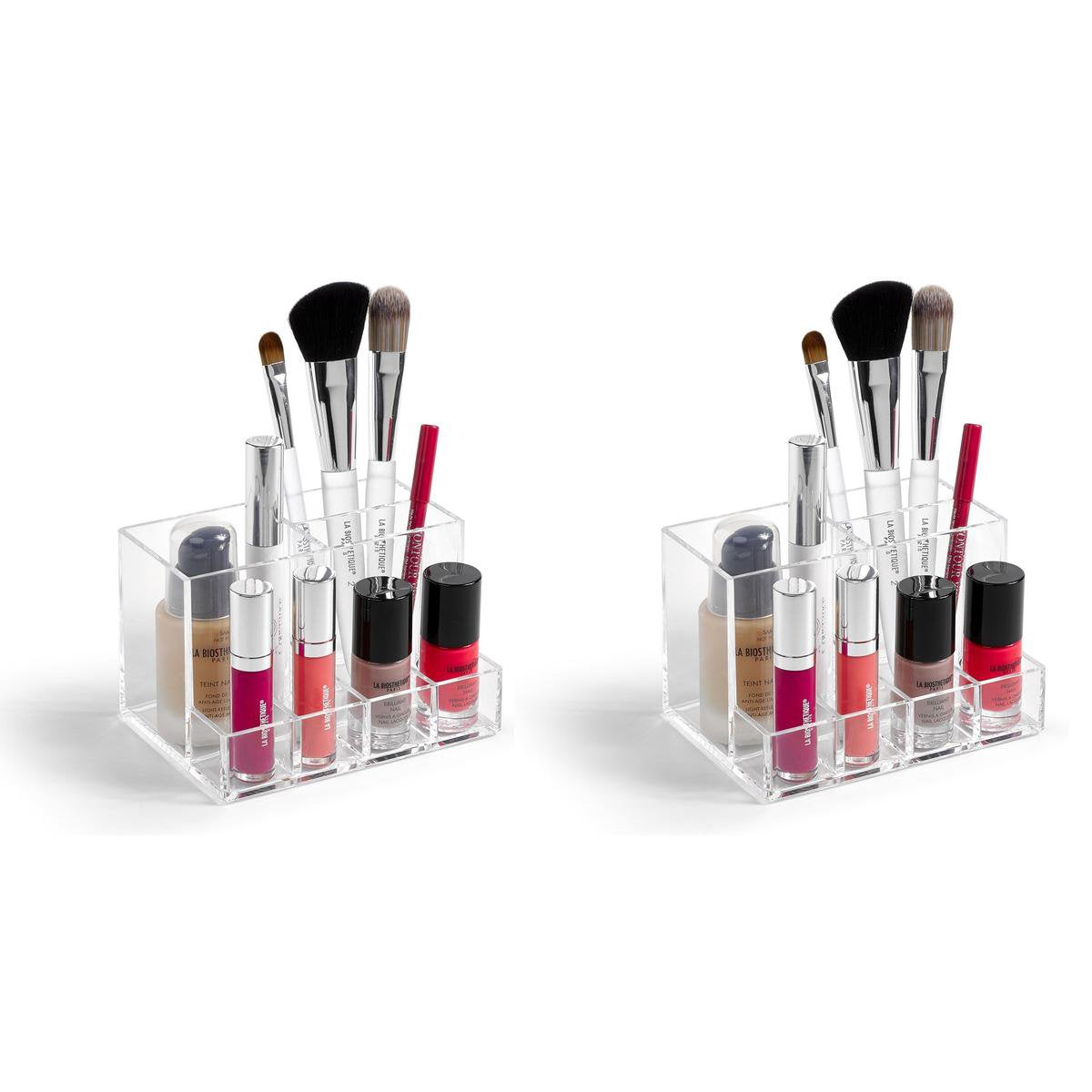 Set van 2x stuks make-up organizers/houder - 10 x 14 x 9 cm - 7-vaks - organizers/opbergbakken voor make-up - Makeup spullen opruimen
