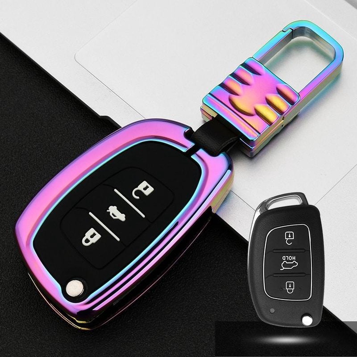 Auto Lichtgevende All-inclusive Zinklegering Sleutel Beschermhoes Sleutel Shell voor Hyundai D Stijl Vouwen 3-knop (kleur)