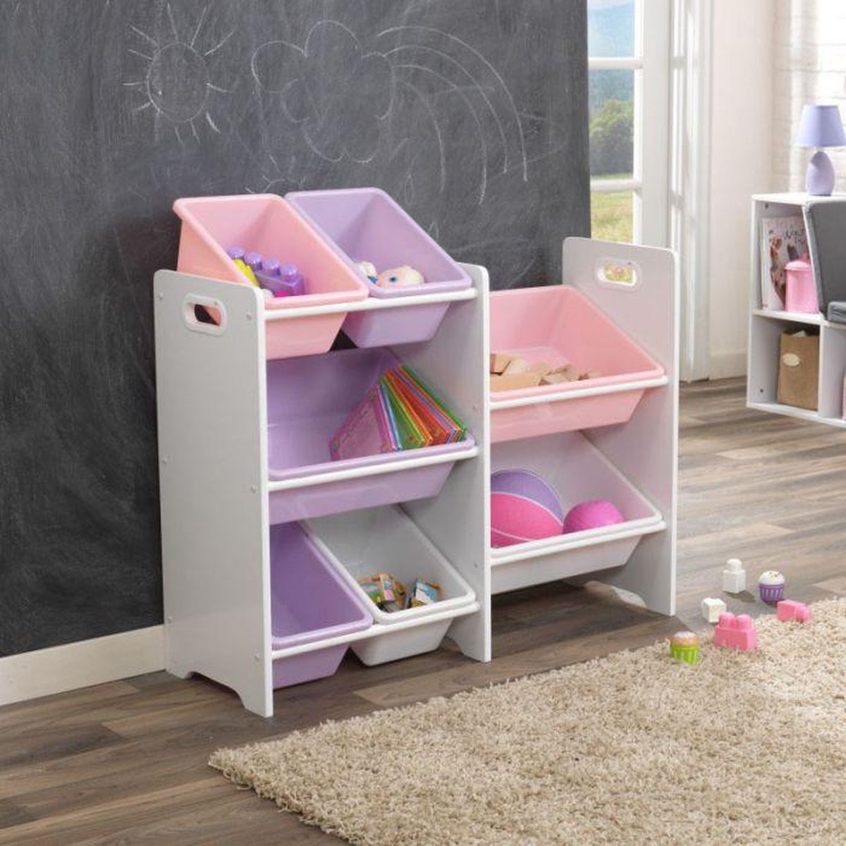 KidKraft 7 Bin Storage Unit - Pastel & White