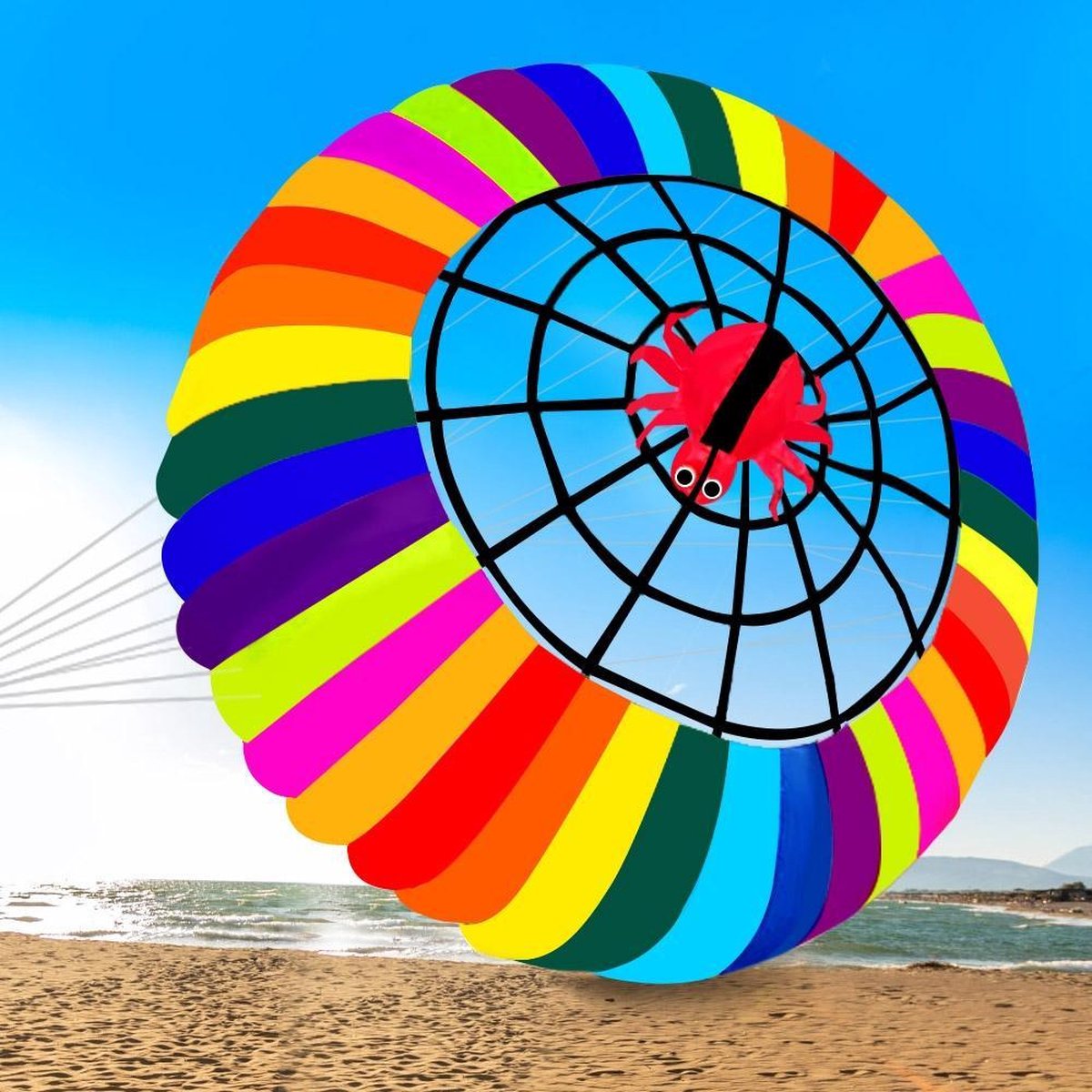Pro-Care SUPER SIZED Parachute Vlieger spider web design. Maat 2 meter diameter